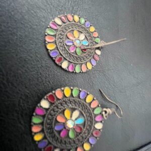 Bohemian Enamel Earrings BOHO LOT of 2 Pairs Statement Dangle Gypsy Jewelry